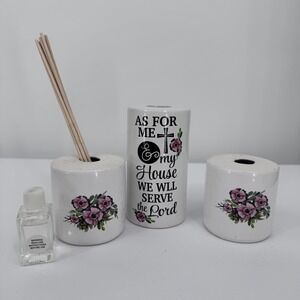 Christian Home Decor Reed Diffuser Holder Set White Ceramic Floral